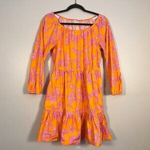 J Crew Tiered Midi Dress Floral Orange Pink Hippie Derby Church Old Money Size 8
